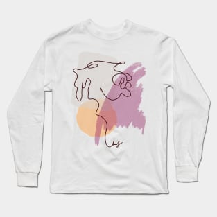 Abstract Line Art Dog Drawing on Watercolor Long Sleeve T-Shirt